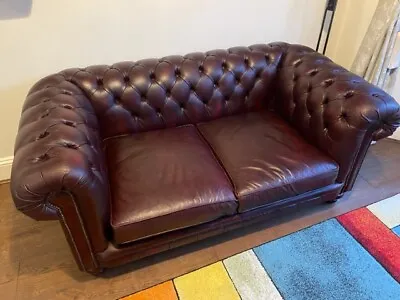 Beautiful 2 Seater 'Hampton' Leather Chesterfield Sofa In Antique Rust Used • £495