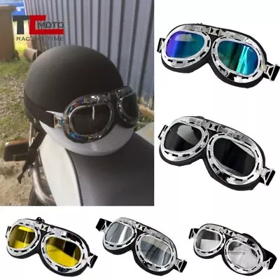 Retro Motorcycle Goggles Glasses Vintage Classic For Pilot Style Steampunk ATV • $4.81