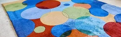 Polka-Dot Area Wool Rug / Carpet 8ft By 5ft 3in. Authentic Vibrant & Colorful • $450
