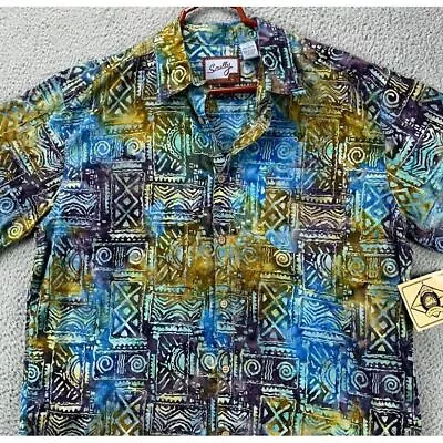 Scully Shirt Mens Large Green Blue Hawaiian Western Button Up Short Sleeve NEW • $60