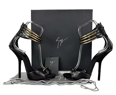 Giuseppe Zanotti $1350 NIB Auth 8.5 US 38.5 EU Black Leather Heels Sandals Shoes • $277