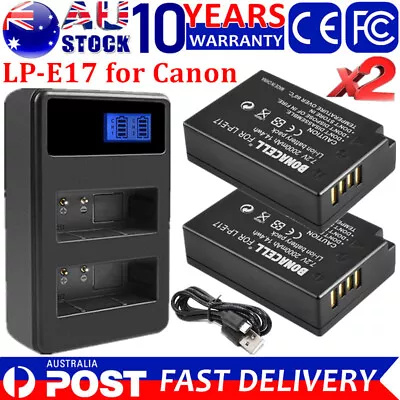 2x 2000mAh LP-E17 Battery & Charger For Canon EOS M3 M5 M677D 750D 760D 800D X8i • $34.99