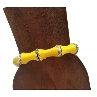 Vintage Enamel Bamboo Look Yellow Stretch Bracelet Fashion Jewelry • $9.95