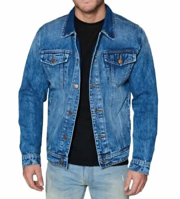 Men’s Red Label Premium Faded Denim Cotton Jean Button Up Slim Fit Jacket • $36.69