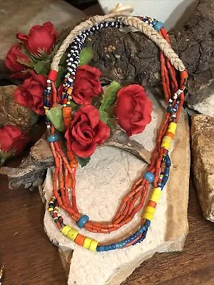 4. Vintage Colorful Glass Tube And Seed Bead Beaded Long Necklase Nagaland 36  • $64.99