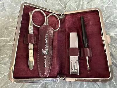 Vintage J. A. Henckels Zwilling 4 Piece Manicure Set - Brown  Case • $27