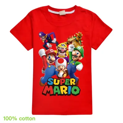 Super Mario T-shirt Kids Boys Girls Unisex Short Sleeve Top Tee Shirt Gifts UK • £8.99