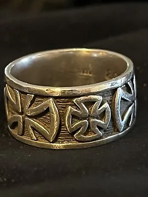 Vintage MALTESE CROSS Signed 103 / 925 Sterling Silver BAND Ring Size 9 • $28.50