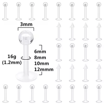 Bulk 6/8/10/12mm Bar Soft Acrylic Labret Monroe Lip Ear Stud Retainer Piercing • $5.29