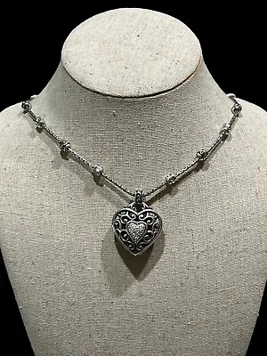 Brighton Reno Puffy Heart Clear Crystal Pendant Necklace 18  Silver Tone • $39