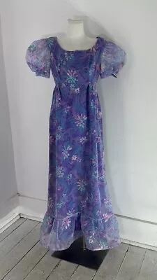 Vintage 70s Flocked Velvet Swirly Floral Maxi Dress  • $68