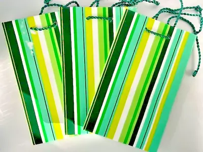 Set Of 3 Vintage 5 X7  Marshall Field's Small Green Striped Paper Bags W/Cord • $13.75