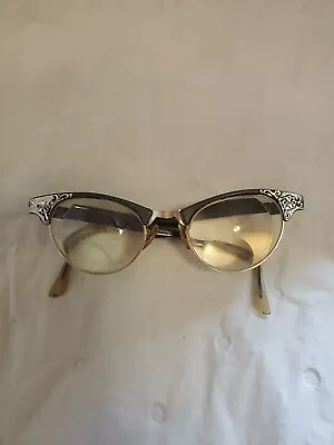 Glasses Vintage Artcraft 4 1/4-5 1/2 Alum Cat Eye Eyeglasses Black Fancy • $24.99