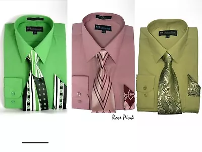 Men's Fortino Landi Dress Shirt W/ Matching Tie And Handkerchief Set Style SG21 • $19.95