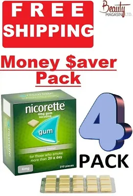 4 X Nicorette Gum 4mg Nicotine ORIGINAL Flavor 210 Pieces NEW - FREE SHIPPING • $133.99