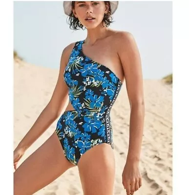 Michael Kors One Piece Swimsuit Sz 14 One Shoulder Logo Tropical Bliss MM7Q483 • $25