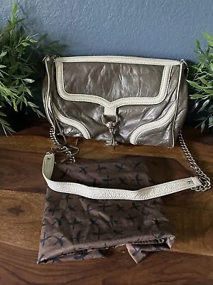 Rebecca Minkoff Crossbody Leather Mini MAC Brown/Off White Gold Chain Dust Bag • £27.94