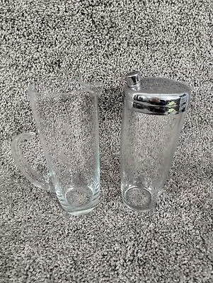 Vintage Glass Martini Cocktail Tall Pitcher V Spout & Mixing Glass W/ Pour Spout • $22