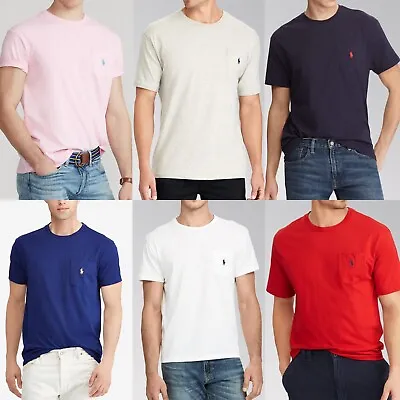 Ralph Lauren Mens T Shirt Crew Neck 100% Cotton Short Sleeve Pocket T Shirt Tee • £15.50