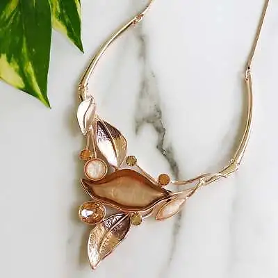 $55 • Buy Statement Rose Gold Leaf Necklace Resin Jewellery Chunky Bib Collar For Women