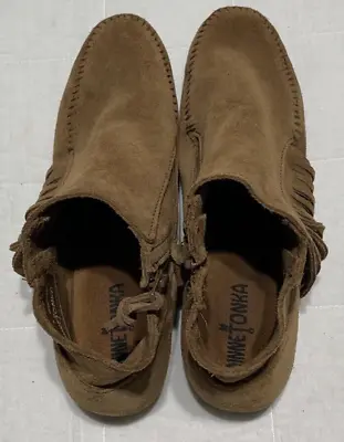 Minnetonka Moccasins Size 7 Fringe Ankle Boots Suede Size Zip Rubber Sole • £19.29