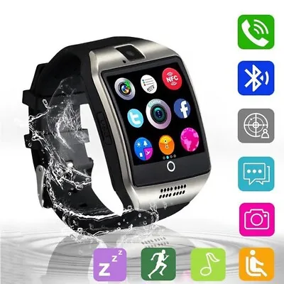 Bluetooth Smart Watch Touch Camera For Android GSM GPRS SIM TF Card Q18 BLACK • £17.99