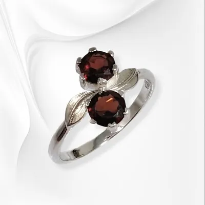 Genuine 925 Sterling Silver Woman Ring With Authentic Red Garnet Gemstone • £32.30