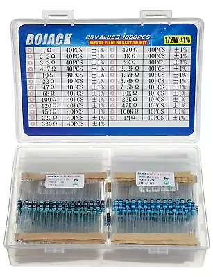 1000 Pcs 25 Values Resistor Kit 1 Ohm-1M Ohm With 1% 1/2W Metal Film Resistors A • $25.12