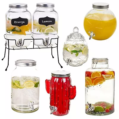 £24.99 • Buy 4 - 8 Litre Glass Beverage Drinks Dispenser Jug Jar Lid Juice Cocktail BBQ Party