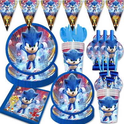 £3.99 • Buy Sonic The Hedgehog 2 Party  Tableware Set Plates Banners Kids Birthday Supplies.
