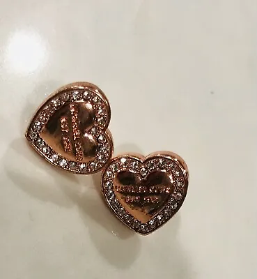 Michael KORS Rose Gold Swarovski Pave Crystal Heart Logo Stud Earrings NWOT • $26.99