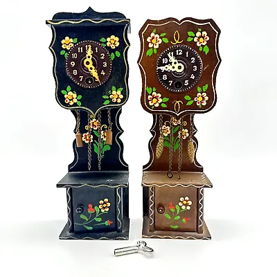 Lot Of 2 Vintage Josef Hauser Wall Shelf Clock Mini Grandfather With One Key • $59.99