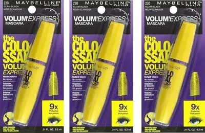 3 Maybelline Volum' Express The Colossal Washable Mascara 230 Glam Black .31 Oz • $17.99