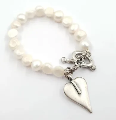 Danon Bracelet Freshwater Pearls With Heart Charm Toggle Clasp • £24.95