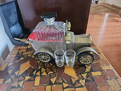 Vintage Barware Ford Model-T Bar Car Music Box Liquor Decanter 4 Shot Glasses • $40