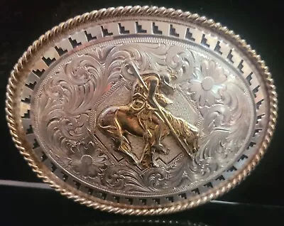 VINTAGE  MONTANA SILVERSMITHS End Of The Trail SILVER PLATED BELT BUCKLE • $120