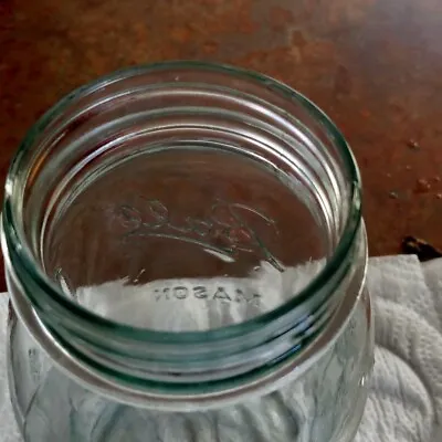 Vintage Ball Mason Jar Genuine Sculptured Glass Quart 62A Light Green Tint. • $6.66