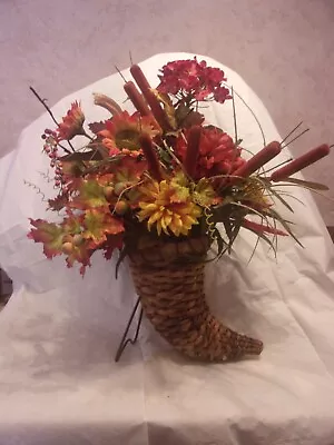 Vintage Cornucopia With Silk Multi Color Flower Arrangement 23  X 17  • $50