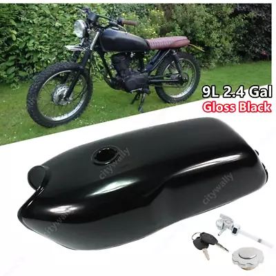 9L/2.4 Gallon Motorcycle Cafe Racer Fuel Gas Tank Black For Honda Yamaha BMW • £74.51