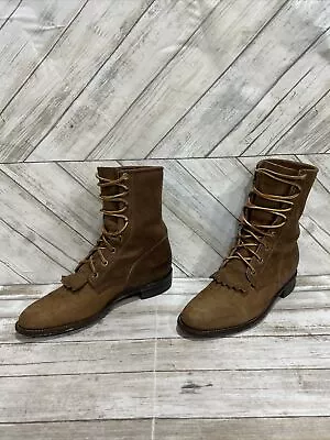 Justin VTG Kiltie Women Brown Leather Western Lace Up Boot L575 USA Made Sz 7.5B • $49.77