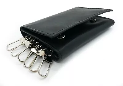 Black Genuine Leather Men's Keychain Trifold Wallet 6 Key Ring Holder • $14.73