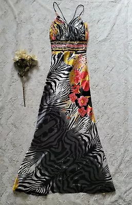 Panoply Sweatheart Neckline Beaded Waist Zebra Multicolor Prom Pagent Dress Sz 2 • £110.99