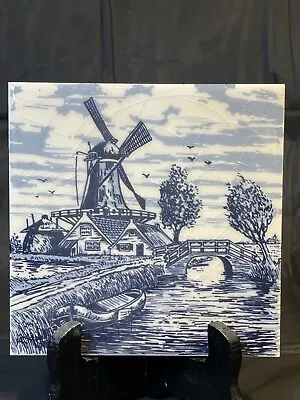 H&R Johnson LTD Square Delft Blue Hanging Windmill Tile Made In England • $14