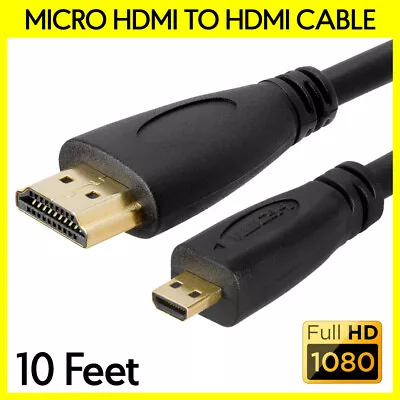 10FT Micro HDMI Male To HDMI Male Cable Adapter For Camcorder Camera Cell Phone • $8.99