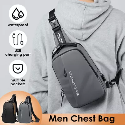 $25.49 • Buy Mens Sling Cross Body Bag Anti-Theft Chest Shoulder Messenger  USB Port Backpack