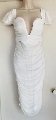 $49.94 • Buy ASOS DESIGN Women's White Ruffled Style Midi Cocktail Party Dress Size 14 Large