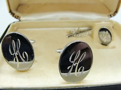  H  Initial Sears Cufflink Set Tie Tack Silver Tone Award Collection Vtg IOB • $27.99