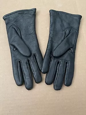 Military Leather Black Gloves Poly/Wool Lined Size 2 • $3.99