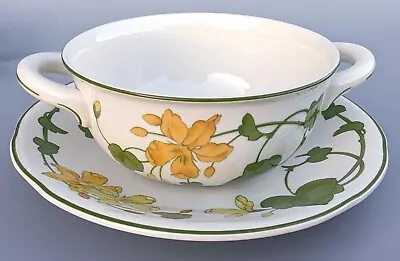 VILLEROY BOCH Geranium Soup Bowl Saucer Set VTG Flat Cream Germany (2 Pieces) • $49.95