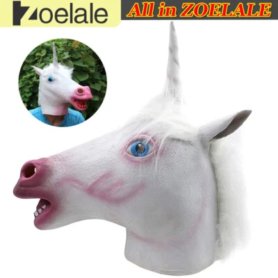 £6.89 • Buy Horse Unicorn Head Mask Latex Panto Cosplay Fancy Dress Halloween Adult Costume